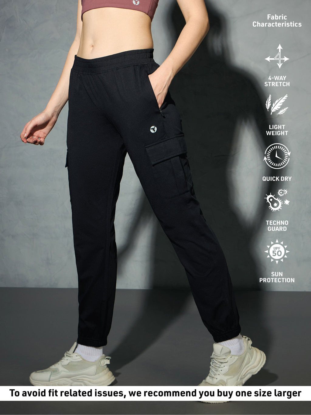 Technosport Women Cargo Jogger Trackpant - WR139 - BLACK
