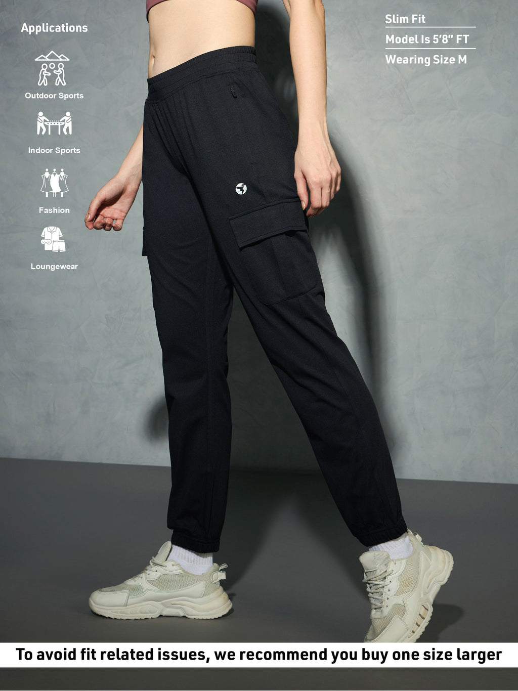 Technosport Women Cargo Jogger Trackpant - WR139 - BLACK