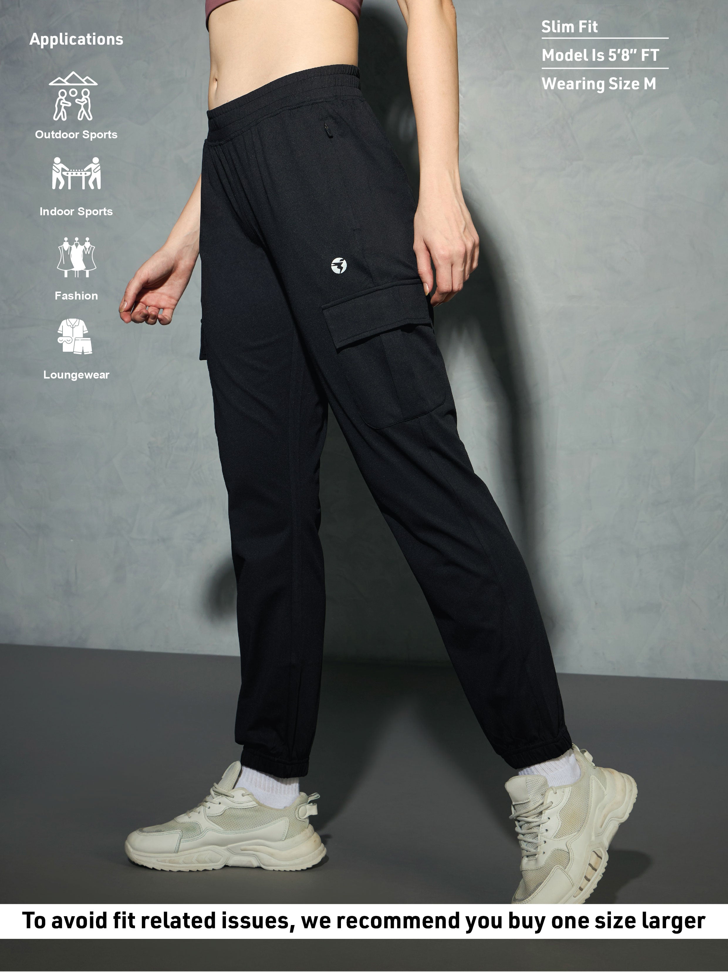 Technosport Women Cargo Jogger Trackpant - WR139 - BLACK