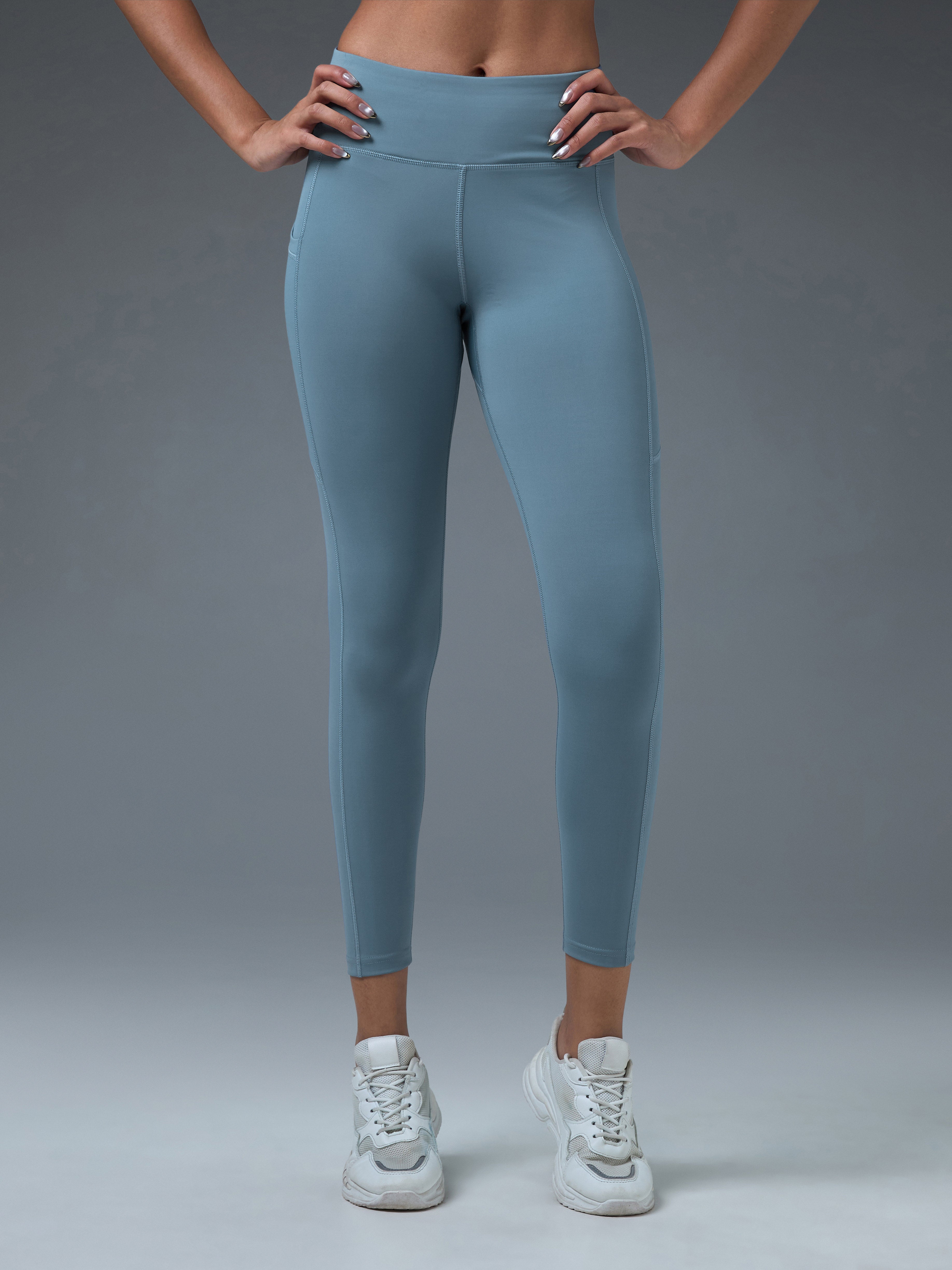 Technosport Women Solid Slim Fit Tights (Elasto Light) - WR75 - BLUE STONE