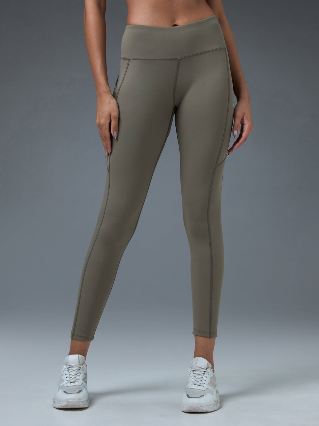 Technosport Women Solid Slim Fit Tights (Elasto Light) - WR75 - SMOKEY OLIVE