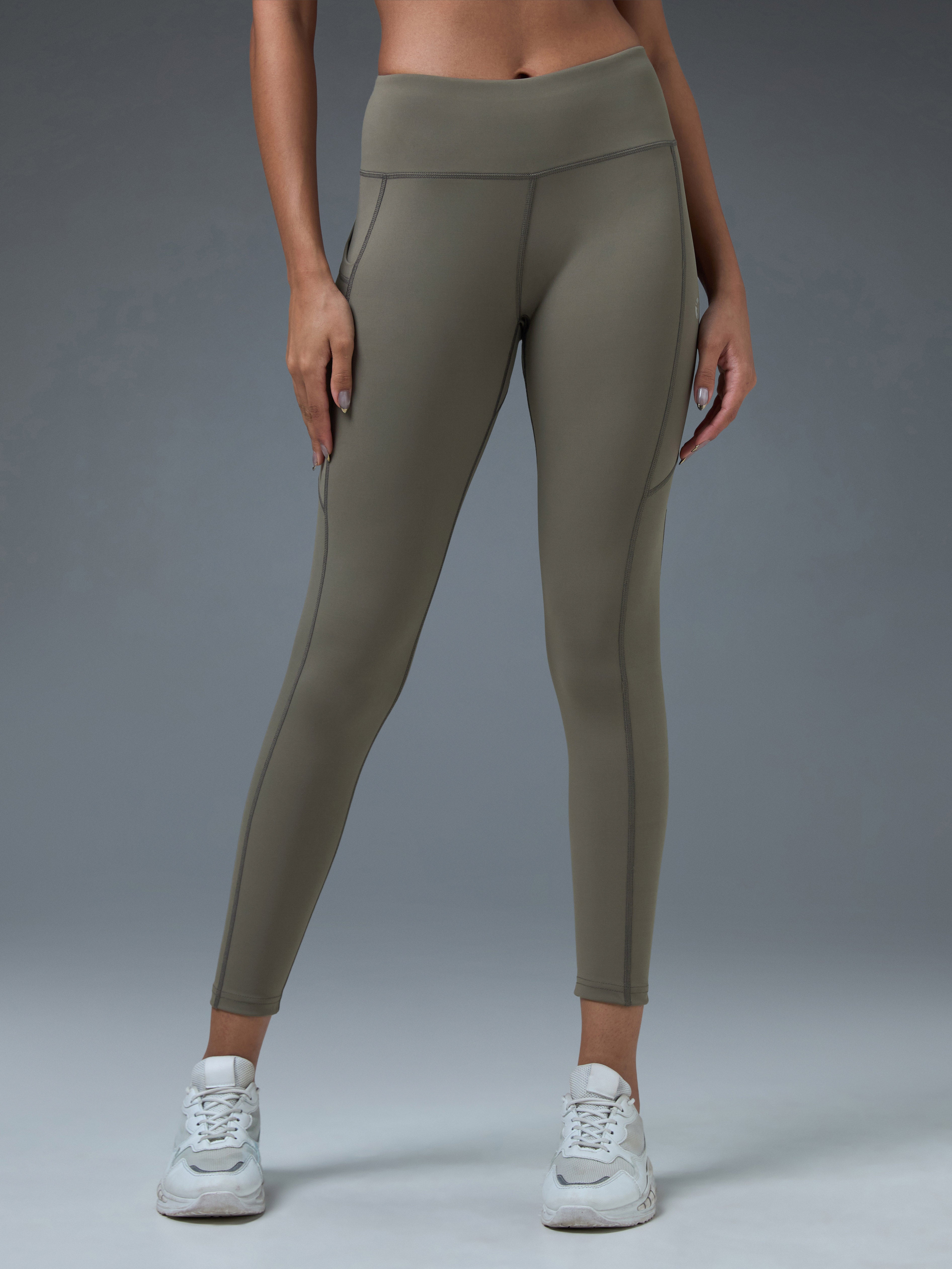 Technosport Women Solid Slim Fit Tights (Elasto Light) - WR75 - SMOKEY OLIVE